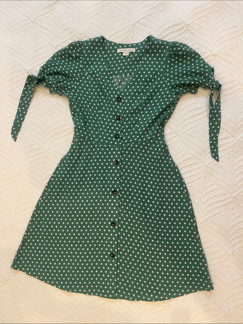 Monteau Green Polka Dot Button-Front Mini Dress